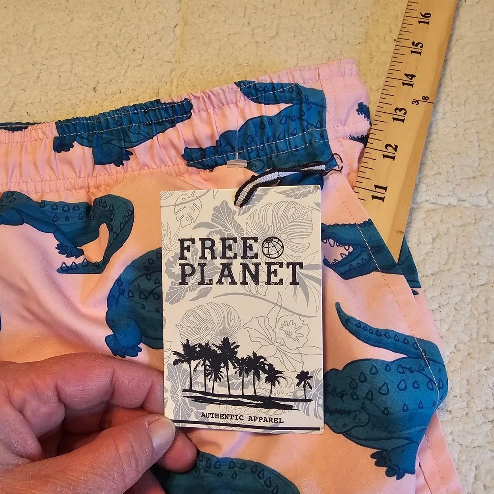 NWT Free Planet Mens SZ 4X Swim Trunks Pink with Alligators $56
